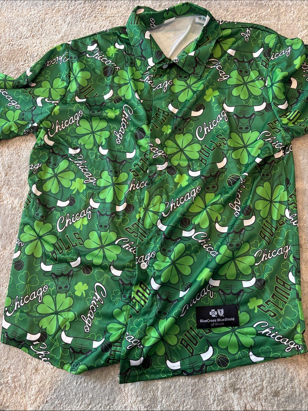 Majestic Chicago Bulls Green Shamrock Print Button-Down Shirt